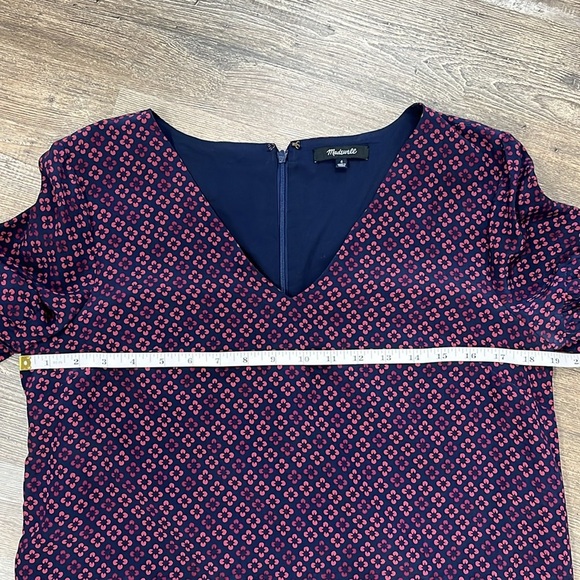 Madewell Silk Painted Clover Mini Shift Mod Dress Sz 4 Retro Short Bell Sleeve - Picture 8 of 13